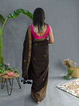 Women's Brown Pure Cotton Saree