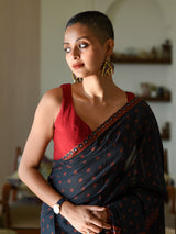 Women's Black Pure Cotton Saree