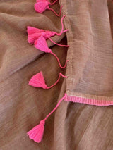 Women's Beige Mul Cotton Saree