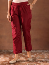 Women's Red Ethnic Motif Embroidered Straight Kurta with Solid Trouser and Embellished Dupatta