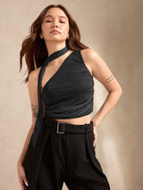 Women's Black Polka Dot One Shoulder Top