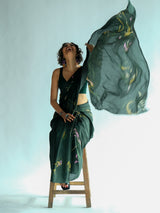 Women's Green Cotton Blend Saree