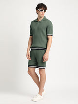 Men's Green Knitted Regular Fit Polo Tshirt