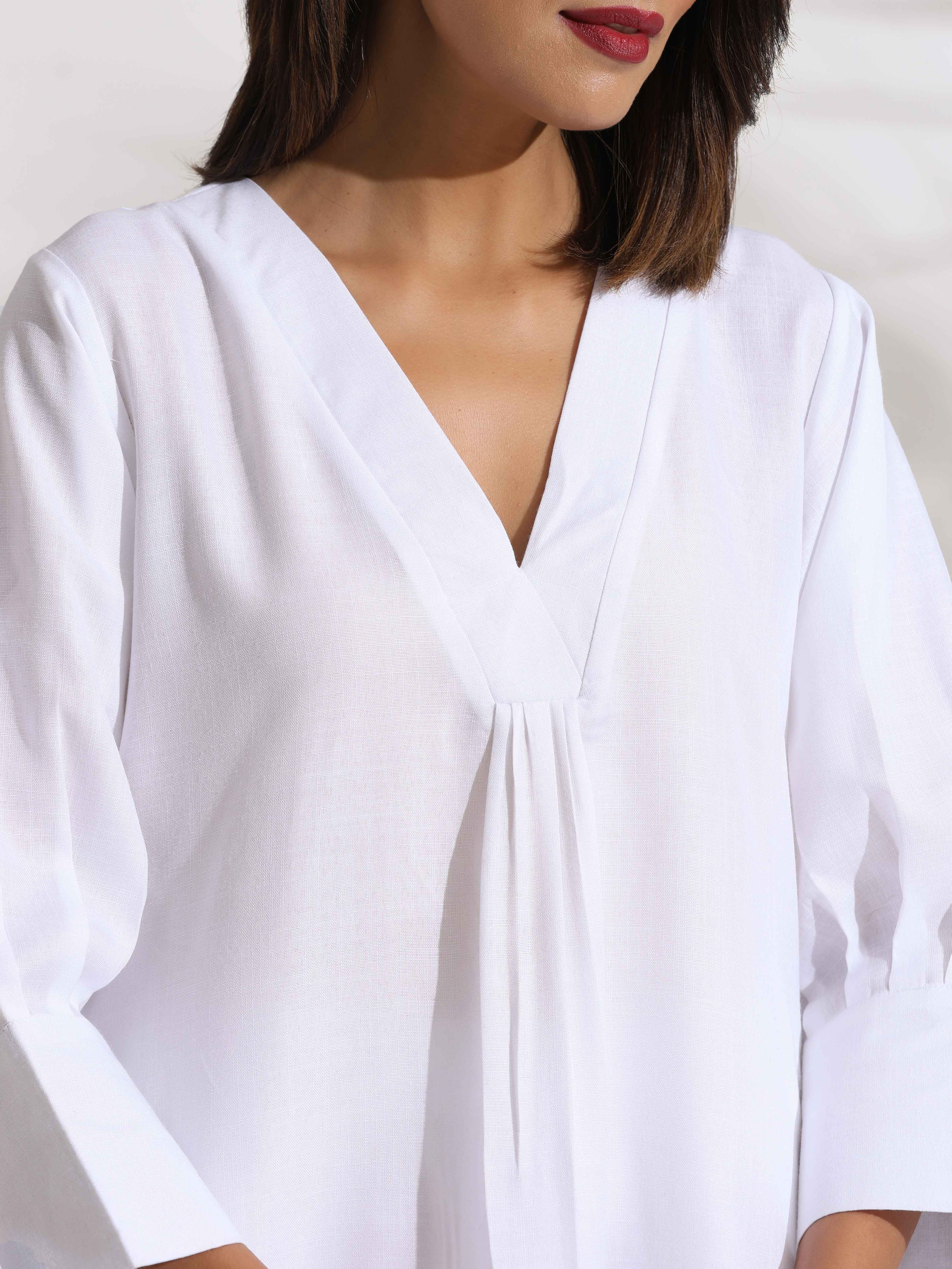 Women's White Slub Kurta Set