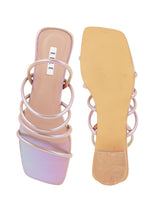 Women's Rose Gold  Multi-Strap Square-Toe Block Heel Sandals