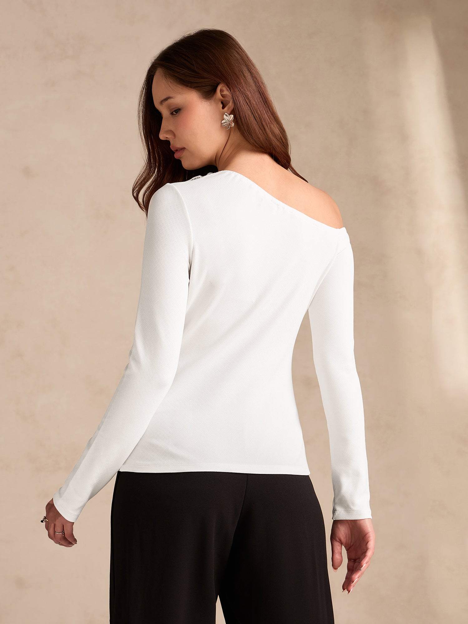 Women's White Off-shoulder Floral Embellishments Top