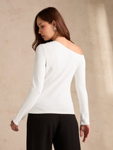 Women's White Off-shoulder Floral Embellishments Top