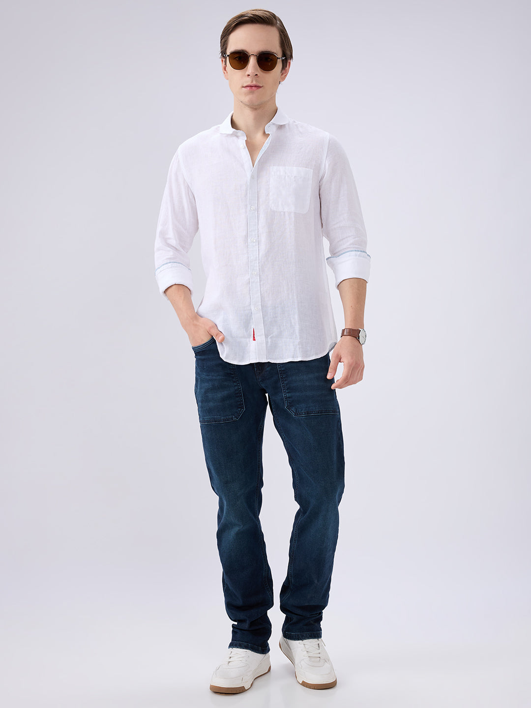 Men's White Cotton Blended Solid Slim Fit Full Sleeves Casual Shirt