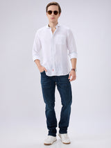 Men's White Cotton Blended Solid Slim Fit Full Sleeves Casual Shirt