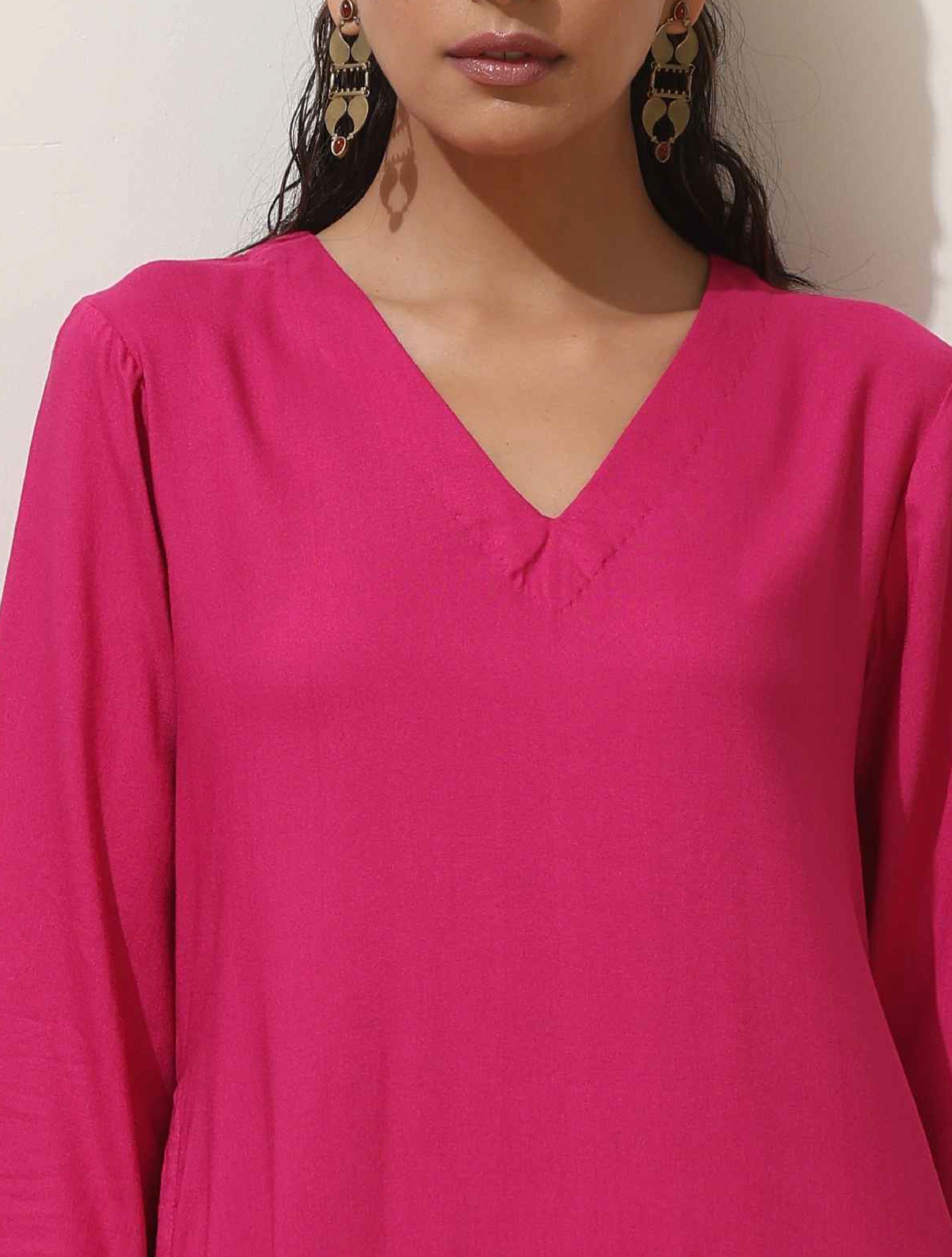 Women's Pink Casual Solid Kurta Set
