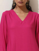 Women's Pink Casual Solid Kurta Set