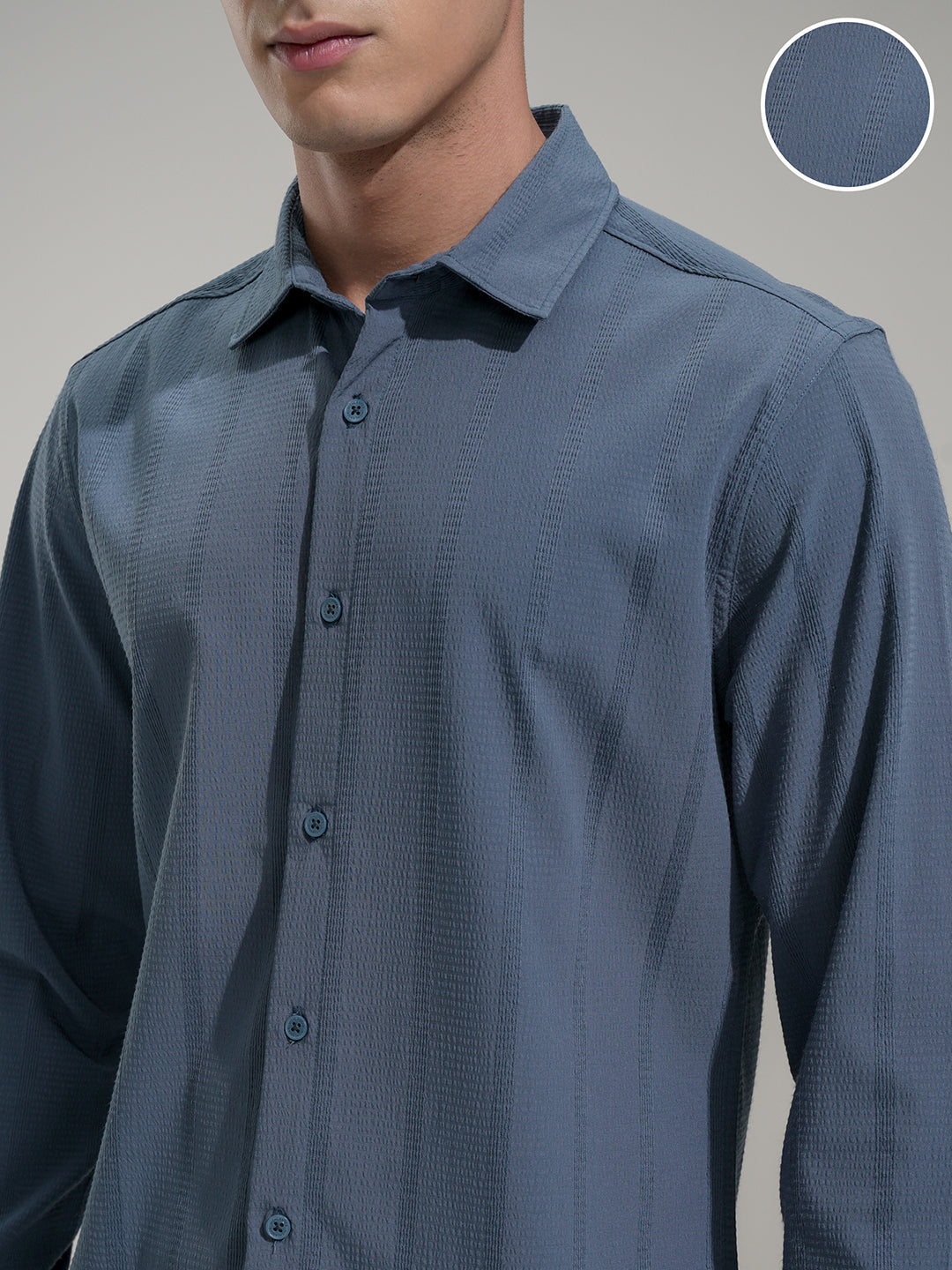 Men's Blue Casual Textured Full Sleeves Shirt