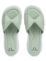 Women's Green Bow Detail Comfort Slide Sandals