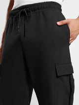 Men's Black Cotton Straight Knit Solid Cargo