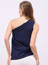 Women's Navy Blue Casual Regular Fit Solid Sleeveless Top