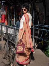 Women's Beige Mul Cotton Saree