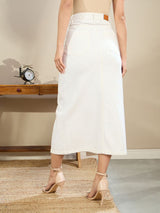 Women's White Casual Solid Regular Fit Skirt