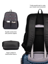 Women's Black Vegan Leather Finish Casual Backpack - 17.5L