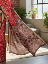 Women's Bhagalpuri Silk Red Printed Designer Saree with Blouse Piece