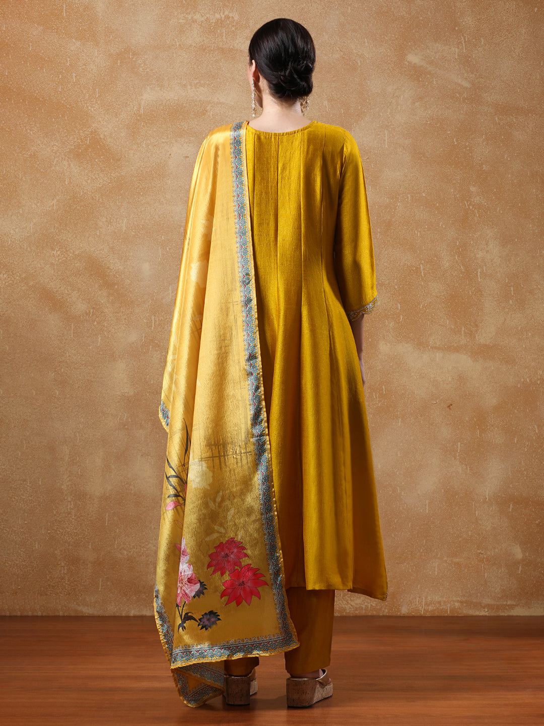 Women's Yellow Festive Yoke Design Anarkali Kurta Set