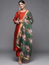 Women's Maroon Yoke Design Kurta With Trousers & With Dupatta