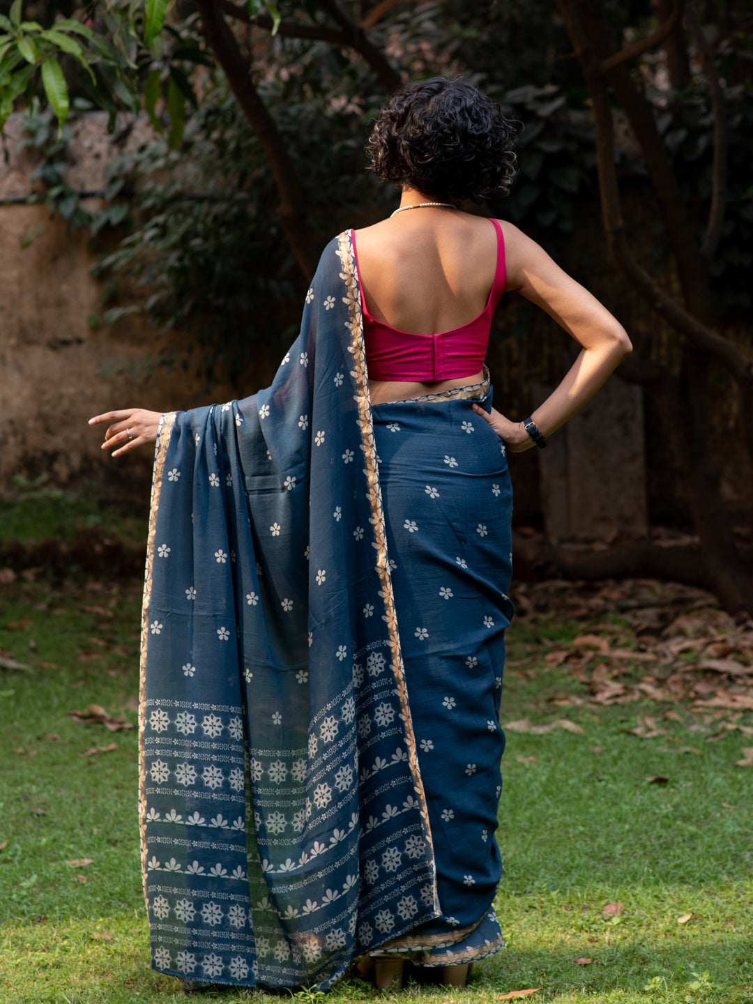 Women's Blue Pure Cotton Saree