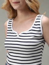 Women's Navy Casual Fitted Striped Top