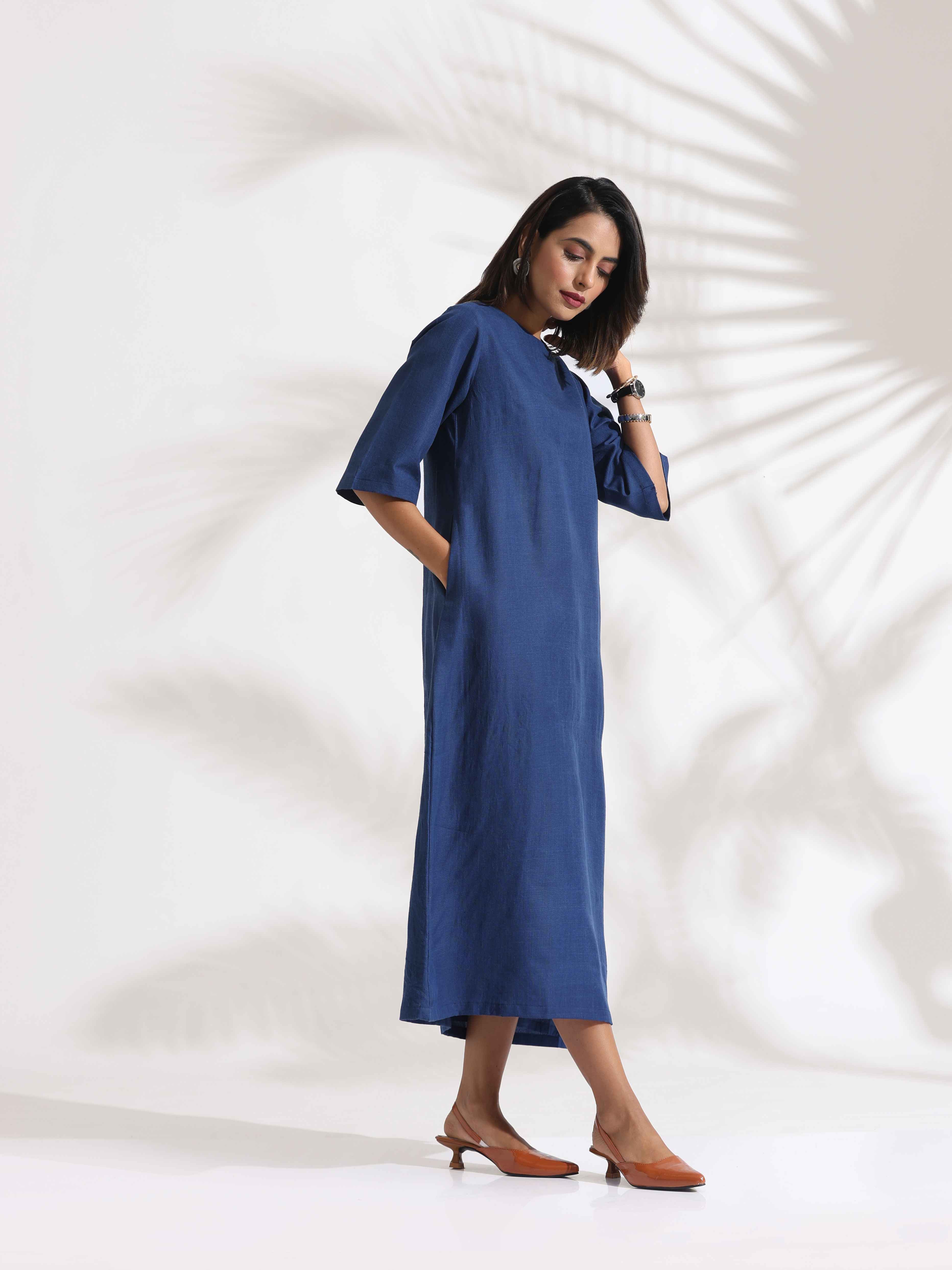 Women's Blue Slub Dress
