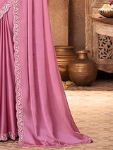 Women's Georgette Pink Embellished Designer Saree with Blouse Piece