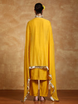 Women's Yellow Zari Embroidered Yoke Kurta with Trouser and Dupatta