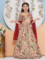 Girls Printed Mirror Work Ready to Wear Lehenga and Blouse with Dupatta
