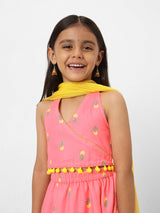 Girls Printed Sleeveless Lehenga Set with Dupatta