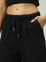 Women's Black Casual Wide Leg Solid Trackpant