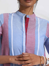 Women's Blue Casual Striped Kurta Set