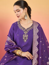 Women's Blue Bead Embellished Ethnic Kurta Set