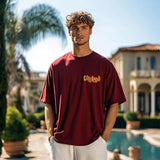 Men's Red Casual Oversize Printed Half Sleeves Tshirt