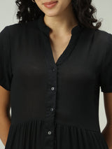 Women's Black Button Down Tiered Midi Dress