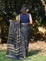 Women's Navy Pure Cotton Saree