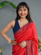 Women's Red Pure Cotton Saree