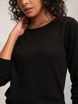 Women's Black Casual Solid Full Sleeves Sweater