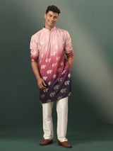 Men's Purple Rayon Foil Printed Ombre Kurta