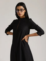 Women's Black Cotton Linen Kurta Pant Set