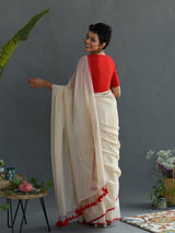 Women's Off White Casual Cotton Blend Saree