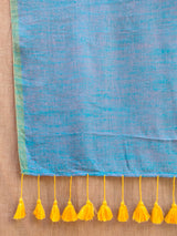 Women's Blue Cotton Blend Saree