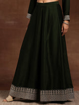 Women's Black Embroidered Straight Kurta With Palazzo and Solid Dupatta