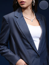 Women's Blue Casual Solid Full Sleeves Blazer