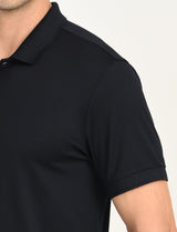 Mens Navy Casual Regular Fit Solid Half Sleeves Polo Tshirt