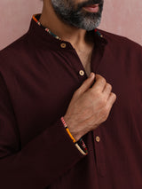 Men's Maroon Festive Solid Regular Fit Full Sleeves Kurta