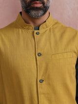 Men's Yellow Festive Solid Regular Fit Sleeveless Reversible Jacket