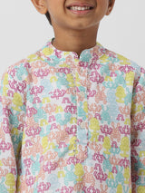 Boys Multicolor Cotton Patti Emebellishment Kurta With Gota